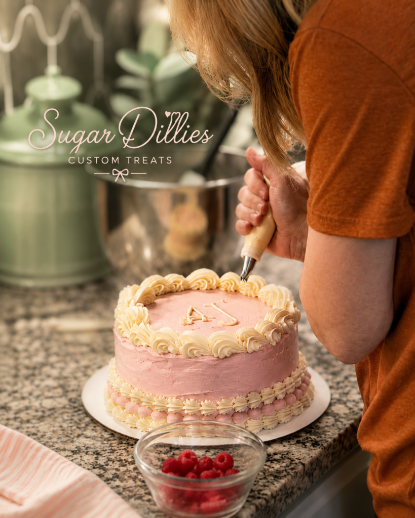 Sugar Dillies decorating a custom cake