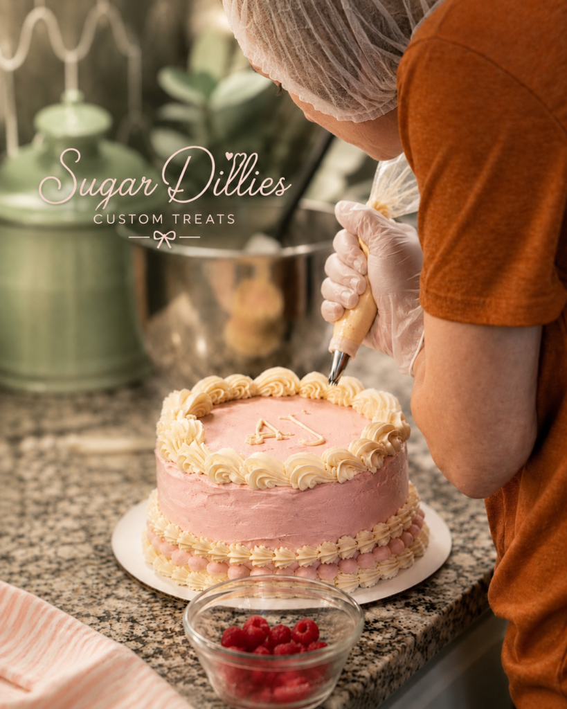 Sugar Dillies decorating a custom cake